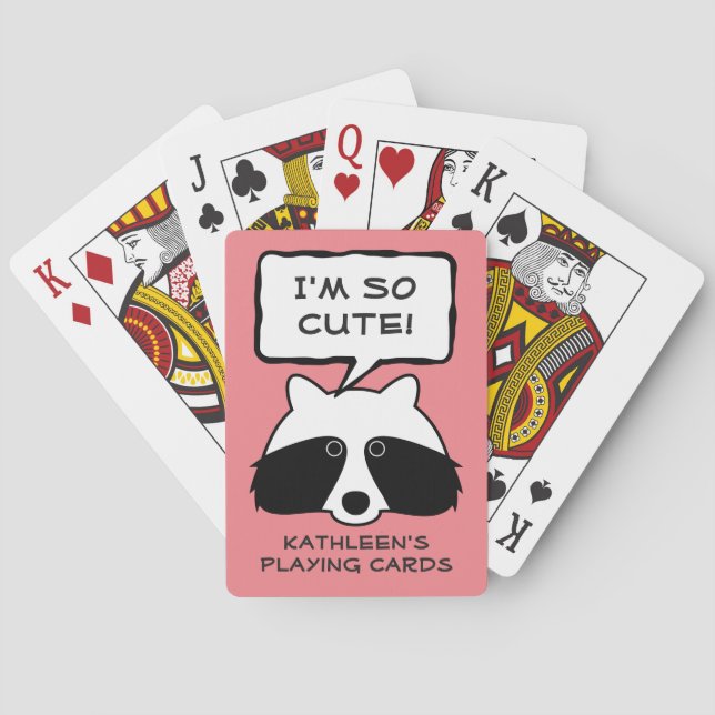Personalized cute raccoon playing cards for kids (Back)