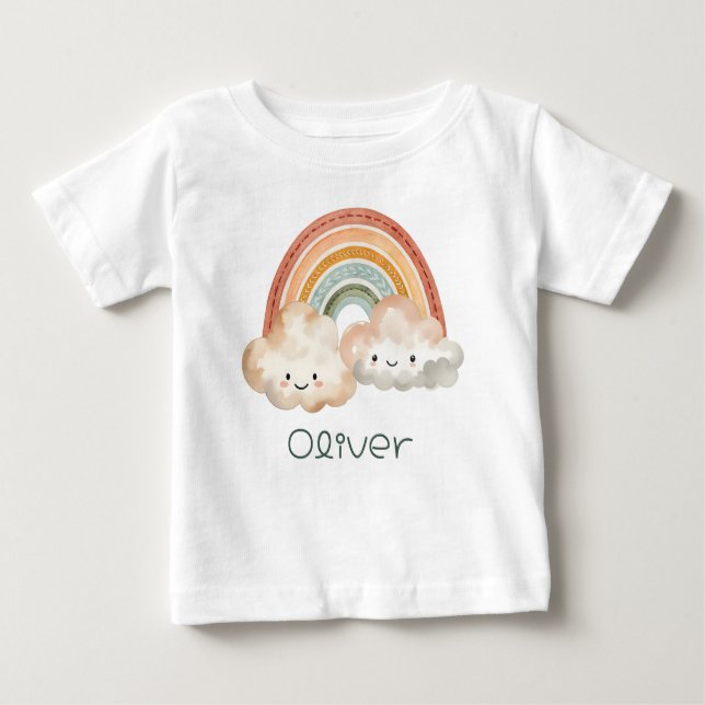 Personalized Cute Rainbow & Clouds Toddler T-Shirt (Front)