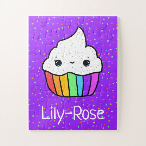 Personalized Cute Rainbow Cupcake Jigsaw Puzzle