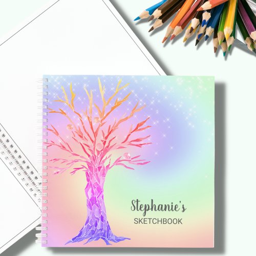 Personalized Cute Rainbow Sparkles Sketchbook Notebook