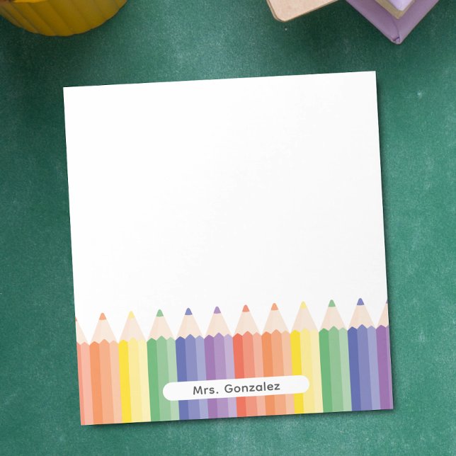 Personalized Cute Rainbow Teacher Appreciation Notepad (Teacher notepad displayed at 5.5 x 6 inches. Personalize with your name.)