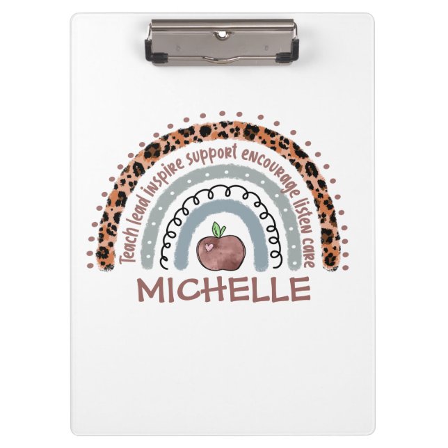 Personalized Cute Rainbow Teacher | Custom Name Clipboard (Front)