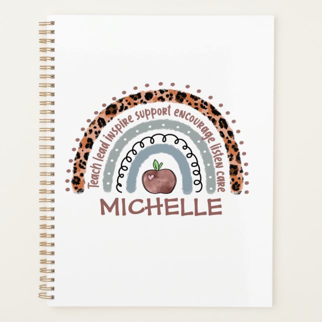 Personalized Cute Rainbow Teacher | Custom Name Planner (Front)