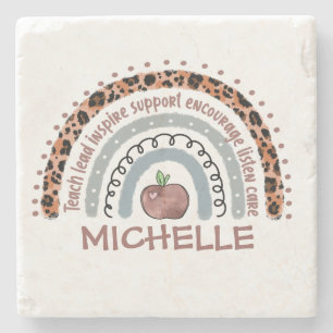 Personalized Cute Rainbow Teacher Custom Name Stone Coaster