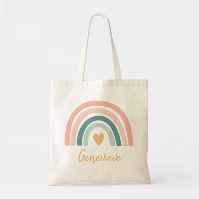 Personalized Cute Rainbow Tote Bag (Front)
