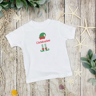Personalized Cute Red Green Elf Christmas Holiday  Toddler T-shirt