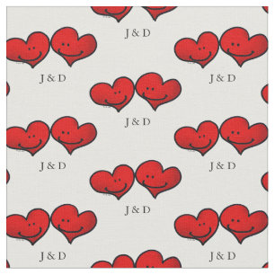 personalized cute red hearts wedding couple fabric