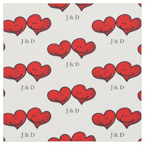 personalized cute red hearts wedding couple fabric