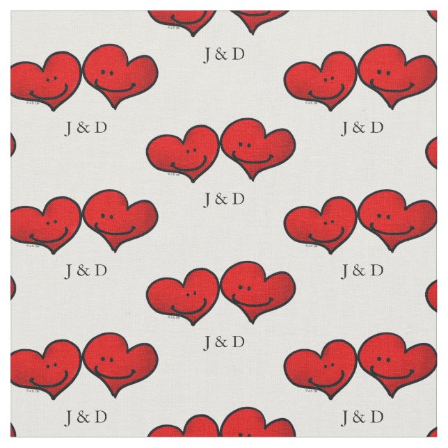 personalized cute red hearts wedding couple fabric (Close Up)