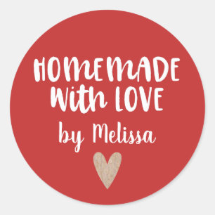 Personalized Cute Red Homemade With Love Classic Round Sticker