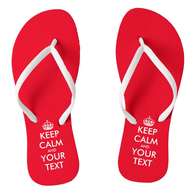 Personalized cute red Keep calm beach flip flops (Footbed)