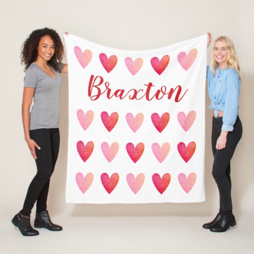 Personalized Cute Red Pink Hearts Valentines Day  Fleece Blanket