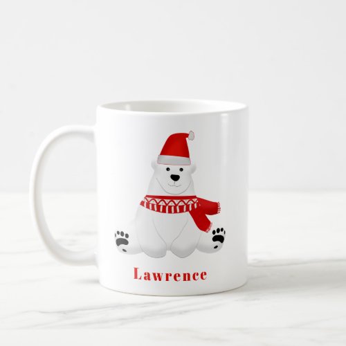 Personalized Cute Red Polar Bear Holiday Christmas Coffee Mug