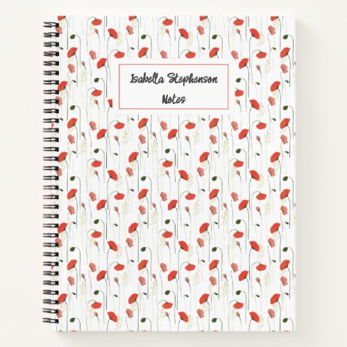 Personalized Cute Red Poppy Wildflower Pattern Notebook