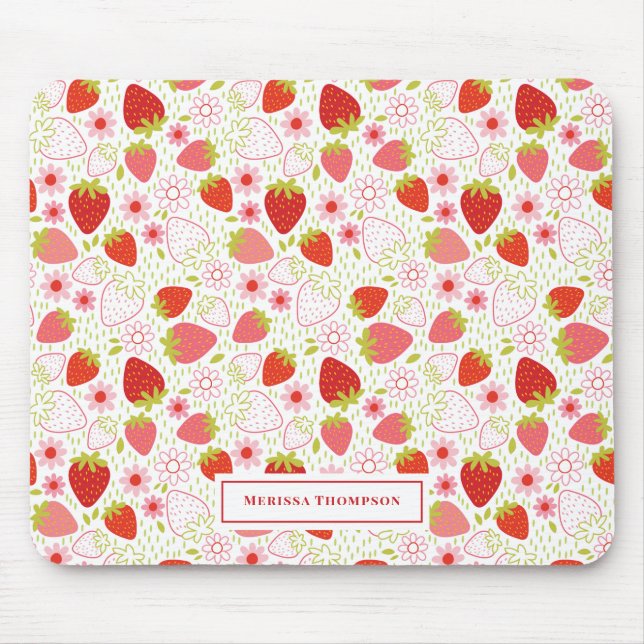 Personalized Cute Red Strawberry Pattern Mouse Pad (Front)