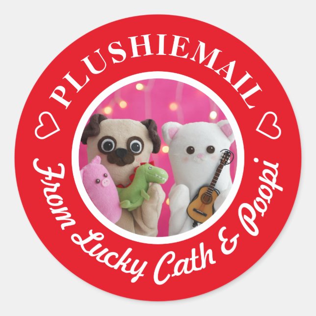 Personalized Cute Red Stylish Photo Mail Classic Round Sticker (Front)