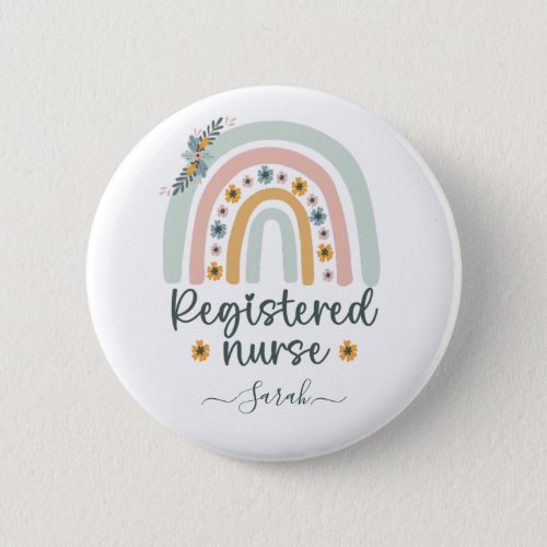 Personalized Cute Registered Nurse With Name Button