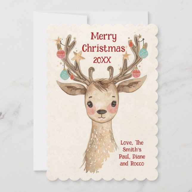  Personalized Cute Reindeer Antler Holiday Card (Front)