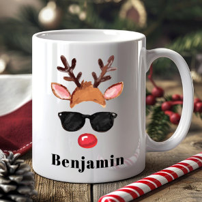 Personalized Cute Reindeer Boy Christmas  Coffee Mug