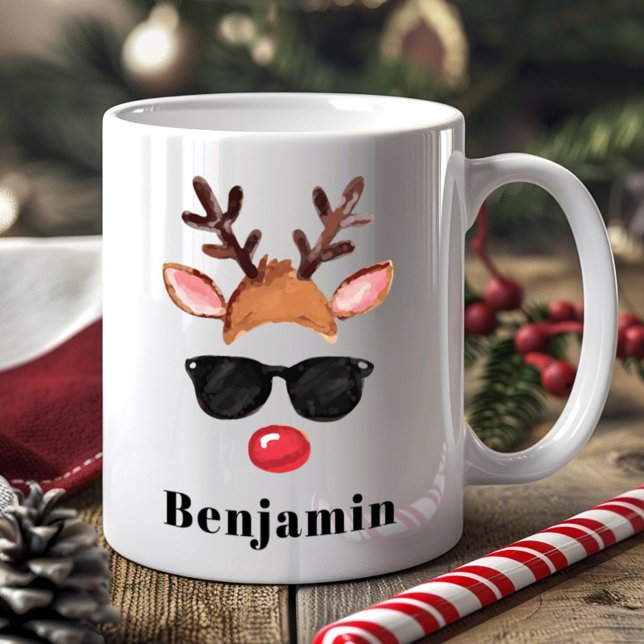 Personalized Cute Reindeer Boy Christmas  Coffee Mug (Creator Uploaded)