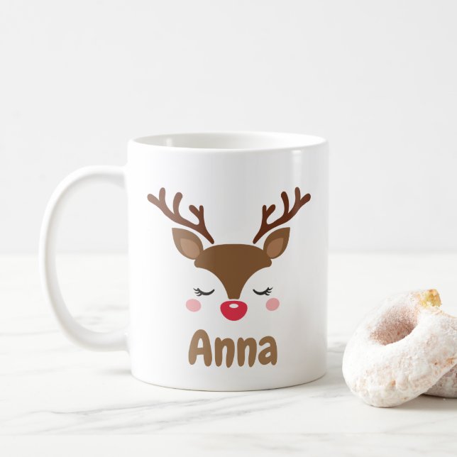 Personalized cute reindeer christmas  coffee mug (With Donut)
