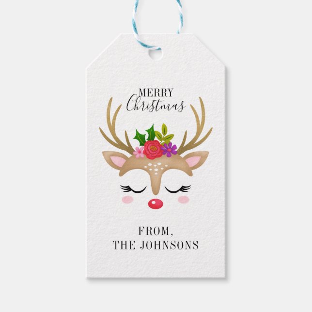 Personalized Cute Reindeer Christmas  Gift Tags (Front)