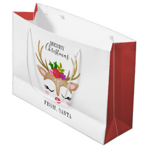 Personalized Cute Reindeer Christmas Large Gift Bag