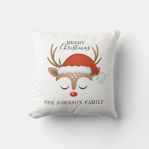 Personalized Cute Reindeer Christmas Throw Pillow