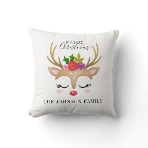 Personalized Cute Reindeer Christmas Throw Pillow