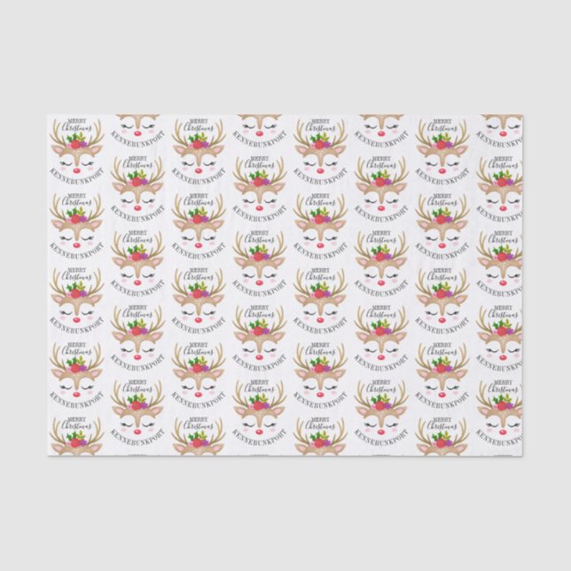 Personalized Cute Reindeer Merry Christmas Tissue Paper (Front)