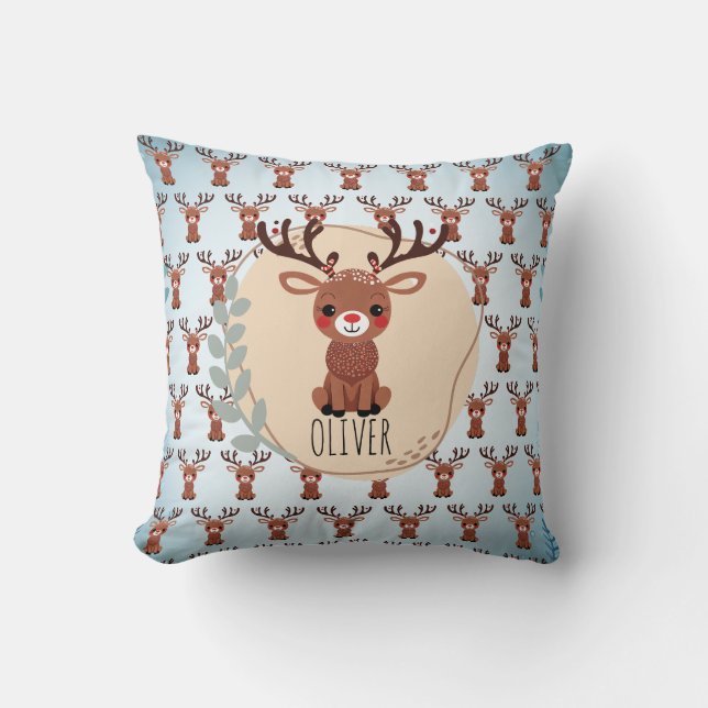 Personalized Cute Reindeer Pattern Throw Pillow (Front)