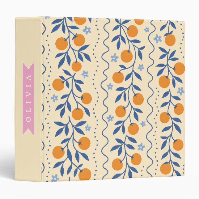 Personalized cute retro citrus folk pattern 3 ring binder (Front/Spine)