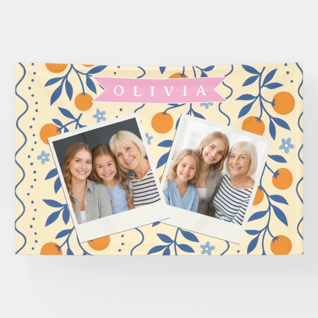 Personalized cute retro citrus folk pattern banner (Horizontal)