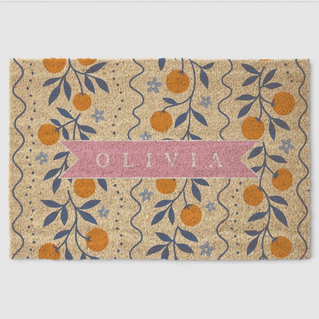 Personalized cute retro citrus folk pattern fiber doormat (Front)