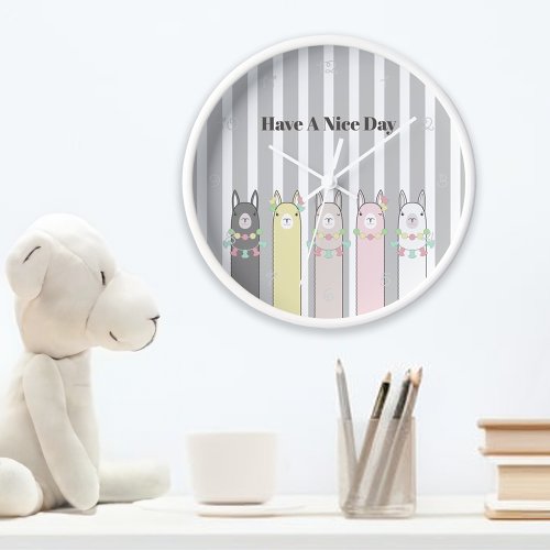 Personalized Cute Retro Colorful Llamas Clock