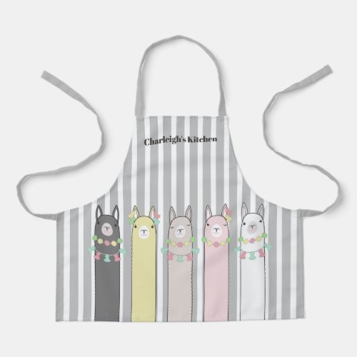 Personalized Cute Retro Colorful Llamas Girl Apron