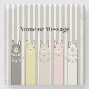 Personalized Cute Retro Colorful Llamas Girl Stone Coaster