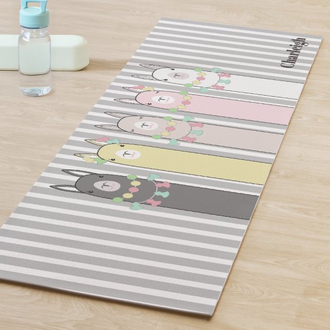 Personalized Cute Retro Colorful Llamas Girl Yoga Mat (Creator Uploaded)