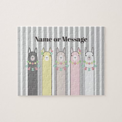 Personalized Cute Retro Colorful Llamas Kids Jigsaw Puzzle