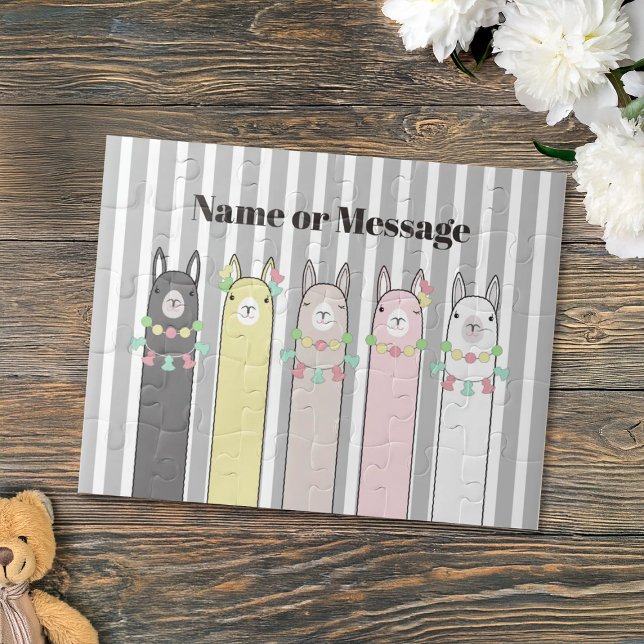 Personalized Cute Retro Colorful Llamas Kids Jigsaw Puzzle (Creator Uploaded)