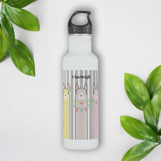 Personalized Cute Retro Colorful Llamas Kids Stainless Steel Water Bottle