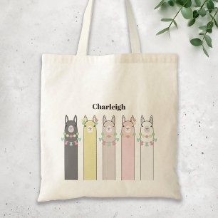 Personalized Cute Retro Colorful Llamas Kids Tote Bag
