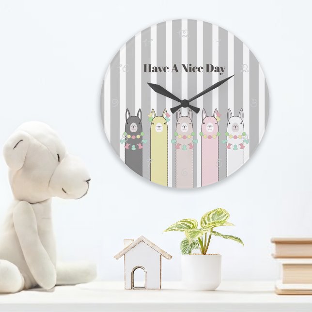 Personalized Cute Retro Colorful Llamas Large Clock (Creator Uploaded)