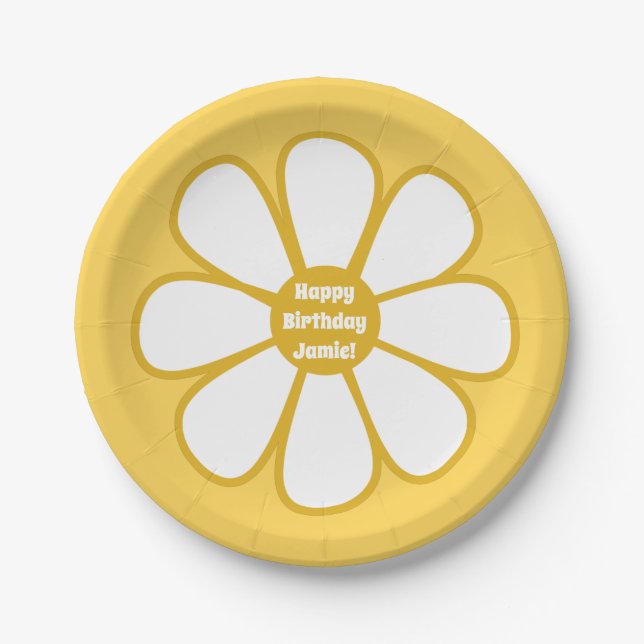 Personalized Cute Retro Daisy Flower Paper Plates (Front)
