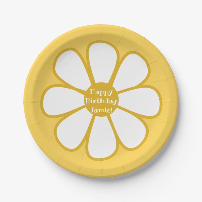 Personalized Cute Retro Daisy Flower Paper Plates (Front)