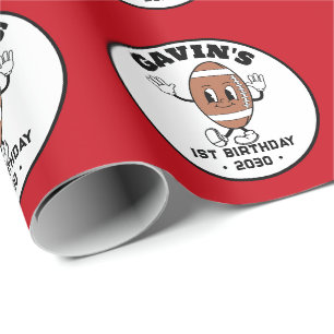 Personalized Cute Retro Football Birthday Party Wrapping Paper