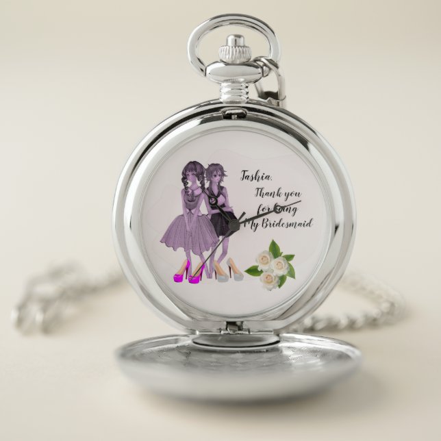 Personalized Cute Roses Bridesmaid Pocket Watch (Inside)