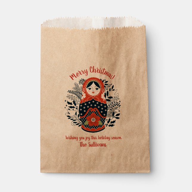 Personalized Cute Russian Nesting Doll Christmas Favor Bag (Front)