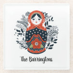 Personalized Cute Russian Nesting Doll Glass Coaster<br><div class="desc">Cute red and black Christmas Matryoshka glass coasters. A fun design for your holidays. Personalize it for Christmas this year! Designed for you by Blackberry Boulevard.</div>