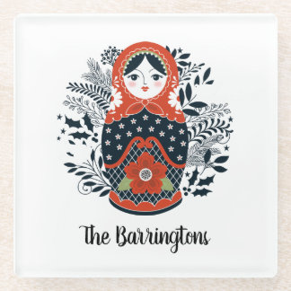 Personalized Cute Russian Nesting Doll Glass Coaster